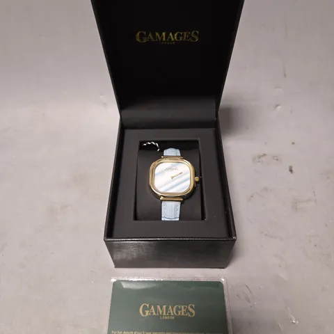 BOXED GAMAGES LADIES MIRROR WATCH IN GOLD GREEN