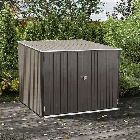BOXED 6FT 5IN. W x 7FT D STEEL BIKE SHED (2 BOXES)