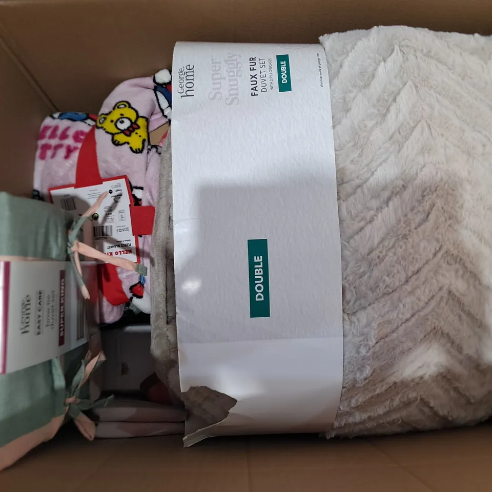 LOT OF APPROXIMATELY 16 ASSORTED BEDDING AND SOFT FURNISHING ITEMS TO INCLUDE THROWS, DUVETS AND SHEETS