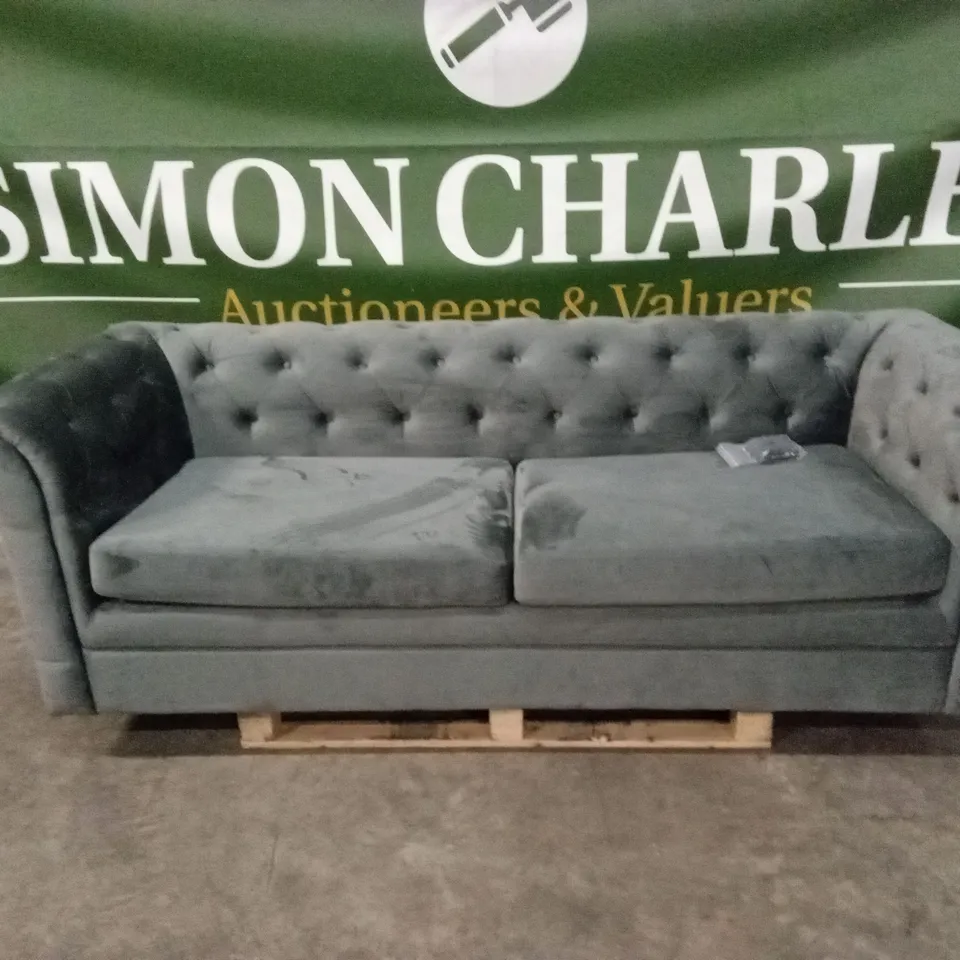 QUALITY DESIGNER 3 SEATER CHESTERFIELD SOFA BED - CHARCOAL VELVET
