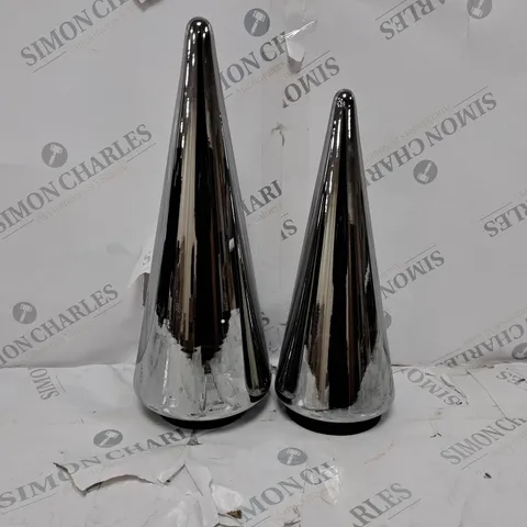 BOXED KELLY HOPPEN SET OF 2 INDOOR/OUTDOOR PRELIT GLASS DECOR - REFLECTIVE CONES