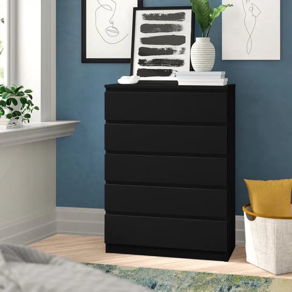 BOXED TONYA 5 DRAWER BLACK CHEST