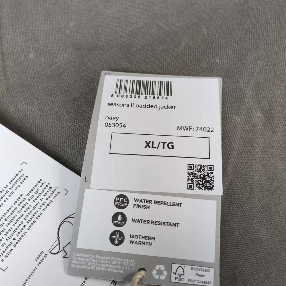 MOUNTAIN WAREHOUSE SEASONS II PADDED JACKET – NAVY, XL/TG