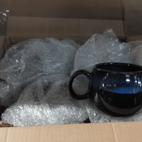 BOXED REACTIVE GLAZE STONEWARE COFFEE MUG SET OF 4 BLACK WITH BLUE GLAZE