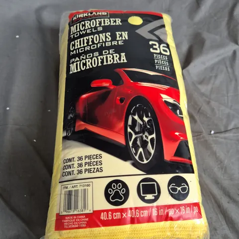 KIRKLAND MICROFIBER TOWELS – 36 PIECES, 40.6 X 40.6 CM (16 X 16 IN) – NEW IN SEALED PACKAGING