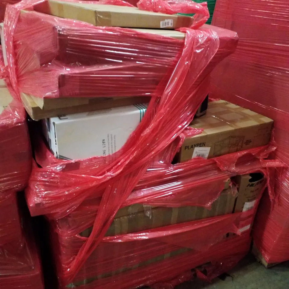 PALLET CONTAINING ASSORTED PRODUCTS INCLUDING PLAYPEN, SIDE TABLE & 4 SLICE TOASTER