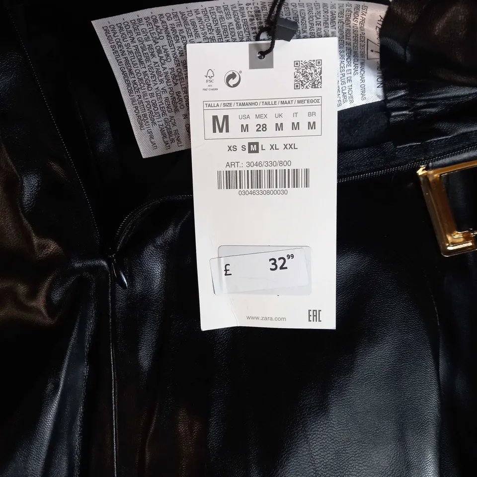ZARA BLACK FAUX LEATHER MIDI SKIRT - MEDIUM