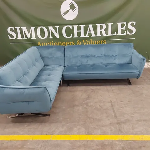 QUALITY DESIGNER ITALIAN MADE SEVILLE BLUE VELVET CORNER SOFA