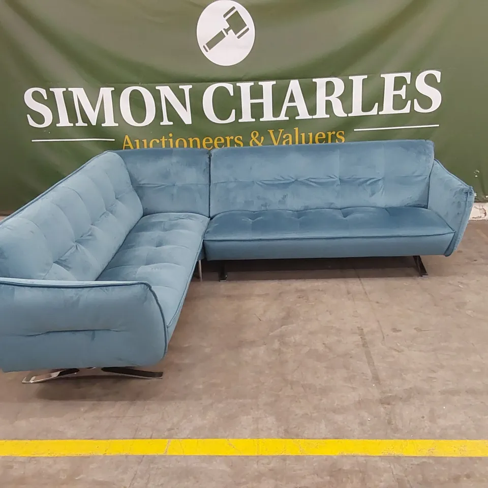 QUALITY DESIGNER ITALIAN MADE SEVILLE BLUE VELVET CORNER SOFA 