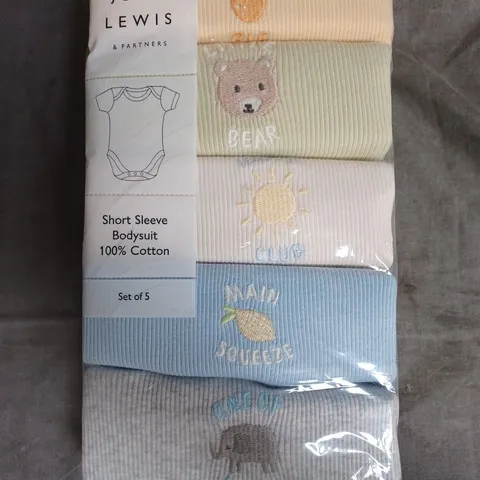 JOHN LEWIS SHORT SLEEVE BODYSUIT IN VARIOUS COLOURS (SET OF 5) - 0-3 MONTHS