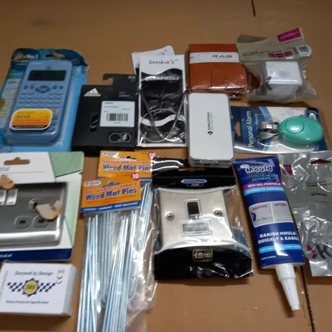 LOT OF ASSORTED HOUSEHOLD ITEMS TO INCLUDE NEXUS METAL POWER SOCKET, ADIDAS SILICONE CAP AND WEED MAT PINS