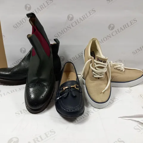 APPROXIMATELY 15 PAIRS OF ASSORTED UNBOXED SHOES AND FOOTWEAR TO INCLUDE; AMBER, POLO, ZARA AND CALPIERRE