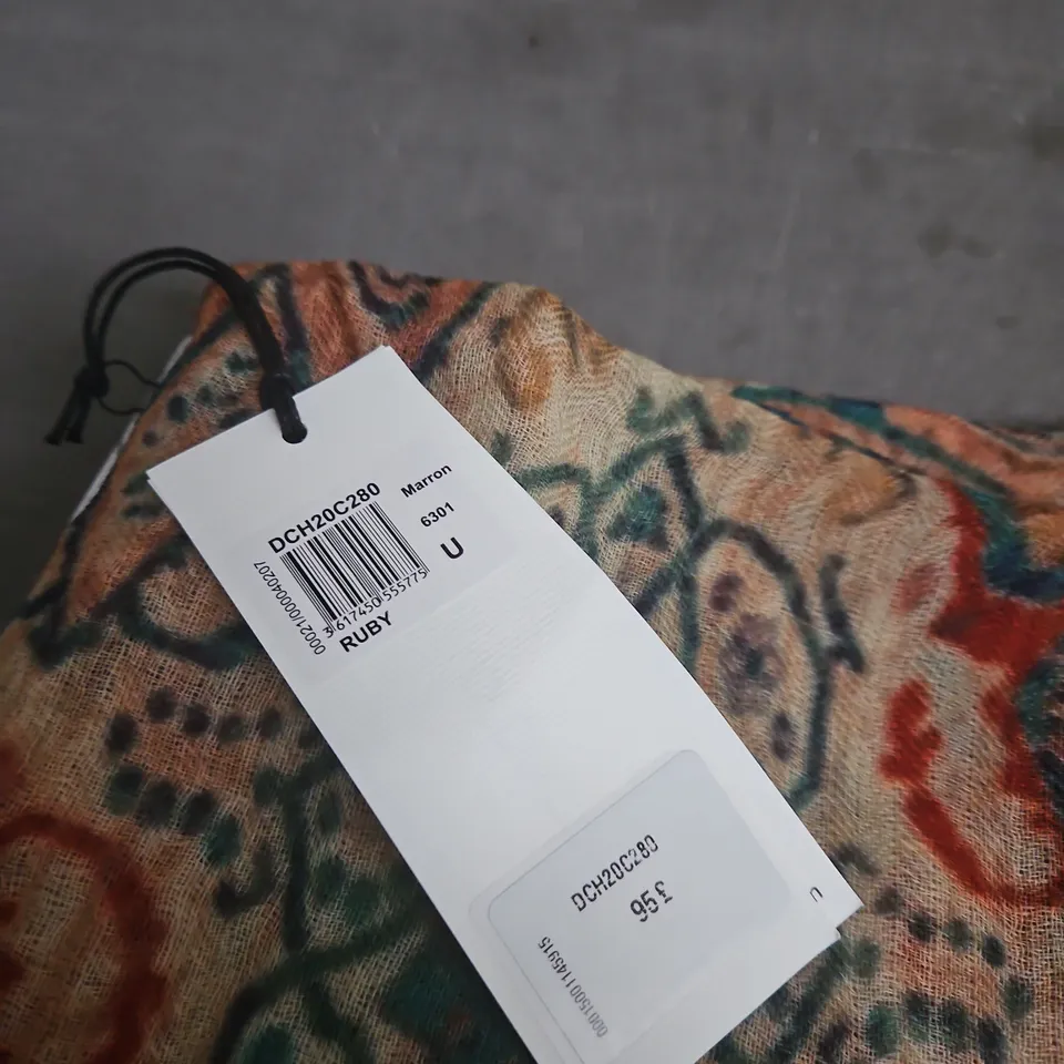 GERARD DAREL SCARF – BROWN/MULTICOLOUR PATTERN, TAG ATTACHED