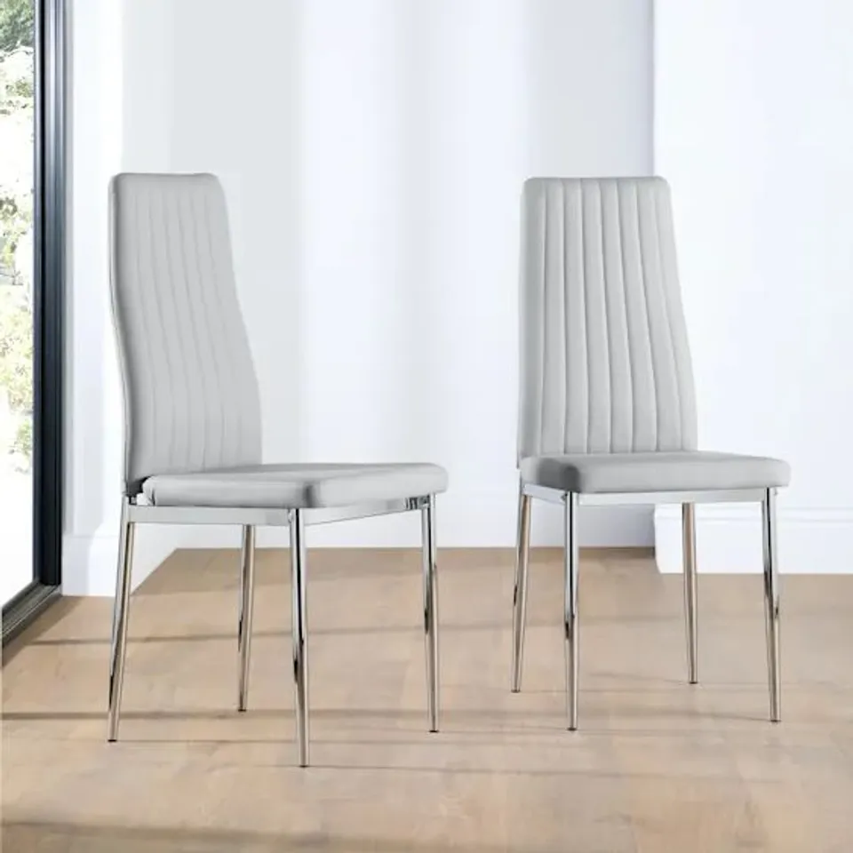BOXED LEON DINING CHAIR, GREY CLASSIC FAUX LEATHER & CHROME (1 BOX)