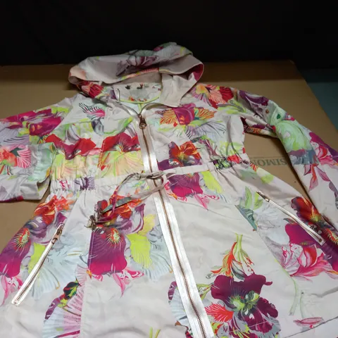 TED BAKER FLORAL ZIP THROUGH HOODED COAT - 4