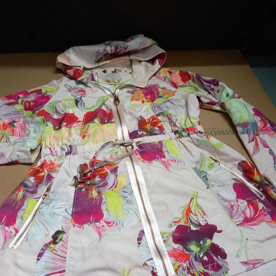 TED BAKER FLORAL ZIP THROUGH HOODED COAT - 4