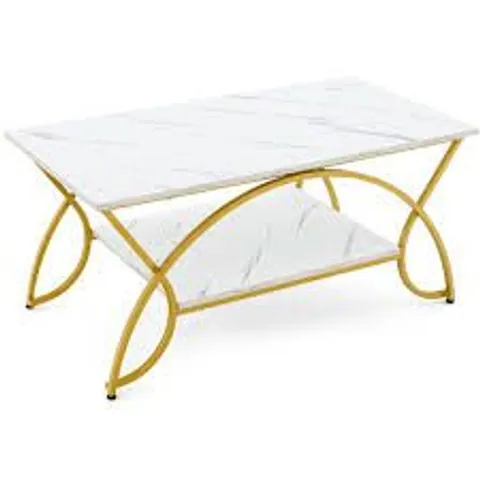 BOXED COSTWAY SINGLE SHELF WHITE FAUX MARBLE COFFEE TABLE WITH GOLDEN METAL FRAME