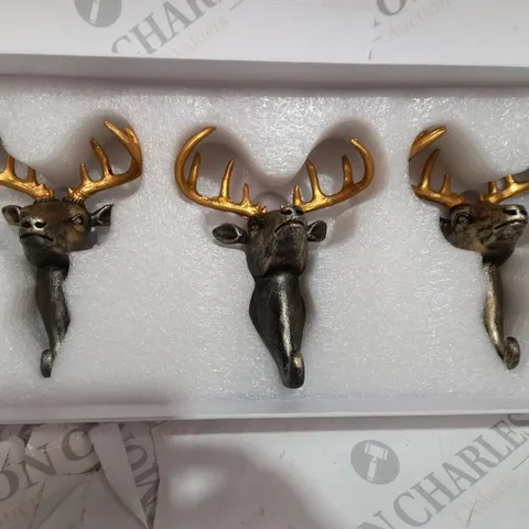BOXED ALISON CORK SET OF 3 WALL HOOK STAGS