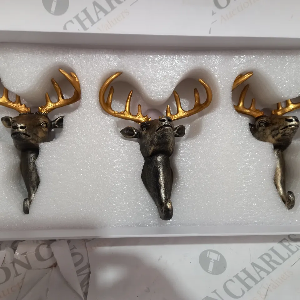 BOXED ALISON CORK SET OF 3 WALL HOOK STAGS