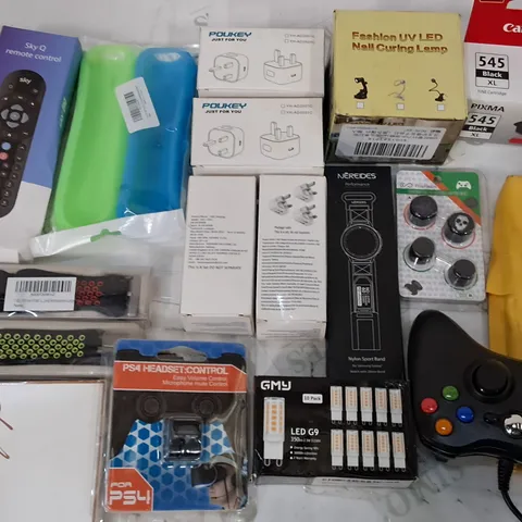 LARGE QUANTITY OF ASSORTED ITEMS TO INCLUDE PRINTER CARTRIDGES, POWER ADAPTERS AND WIRED CONTROLLER