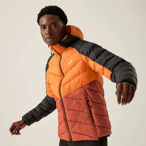 BRAND NEW REGATTA MENS HOODED DALENT PADDED JACKET FOX/RED OCHRE MEDIUM