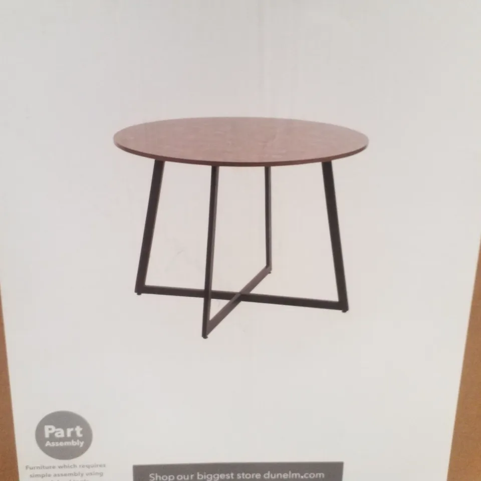 BOXED BRAYDEN ROUND DINING TABLE - DARKWOOD PARQUET EFFECT H75×W100×D100CM 