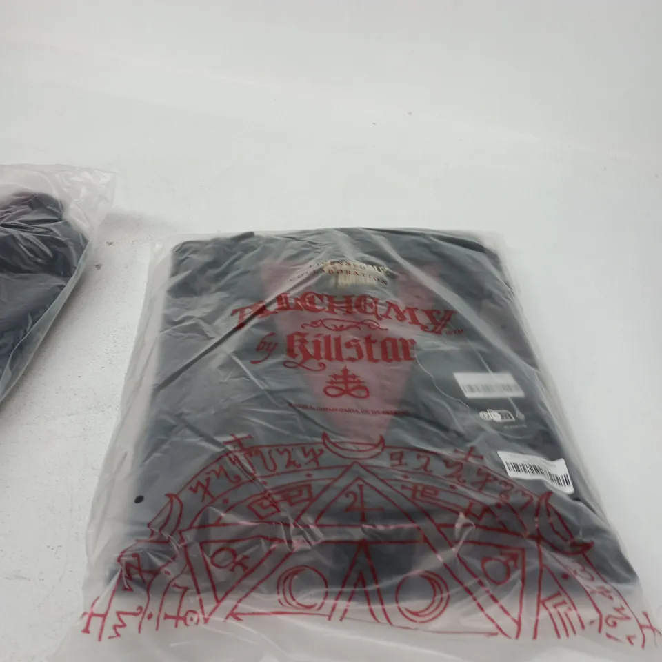 BOX OF APPROXIMATELY 20 BRAND NEW ASSORTED KILLSTAR CLOTHING ITEMS INCLUDING HEADSTONE KNIT CARDIGAN AND CRYPT RIDER CARDIGAN 