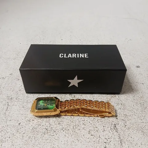 CLARINE GOLD-TONE WRISTWATCH WITH GREEN DIAL