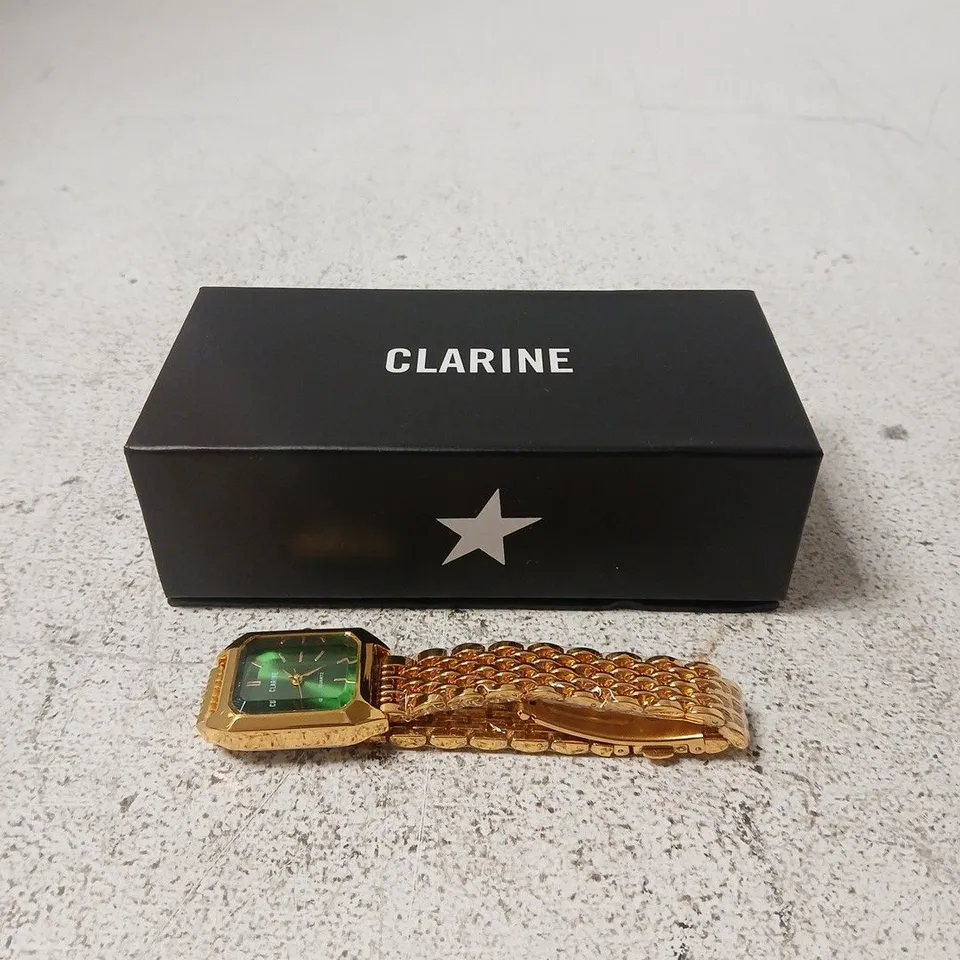CLARINE GOLD-TONE WRISTWATCH WITH GREEN DIAL