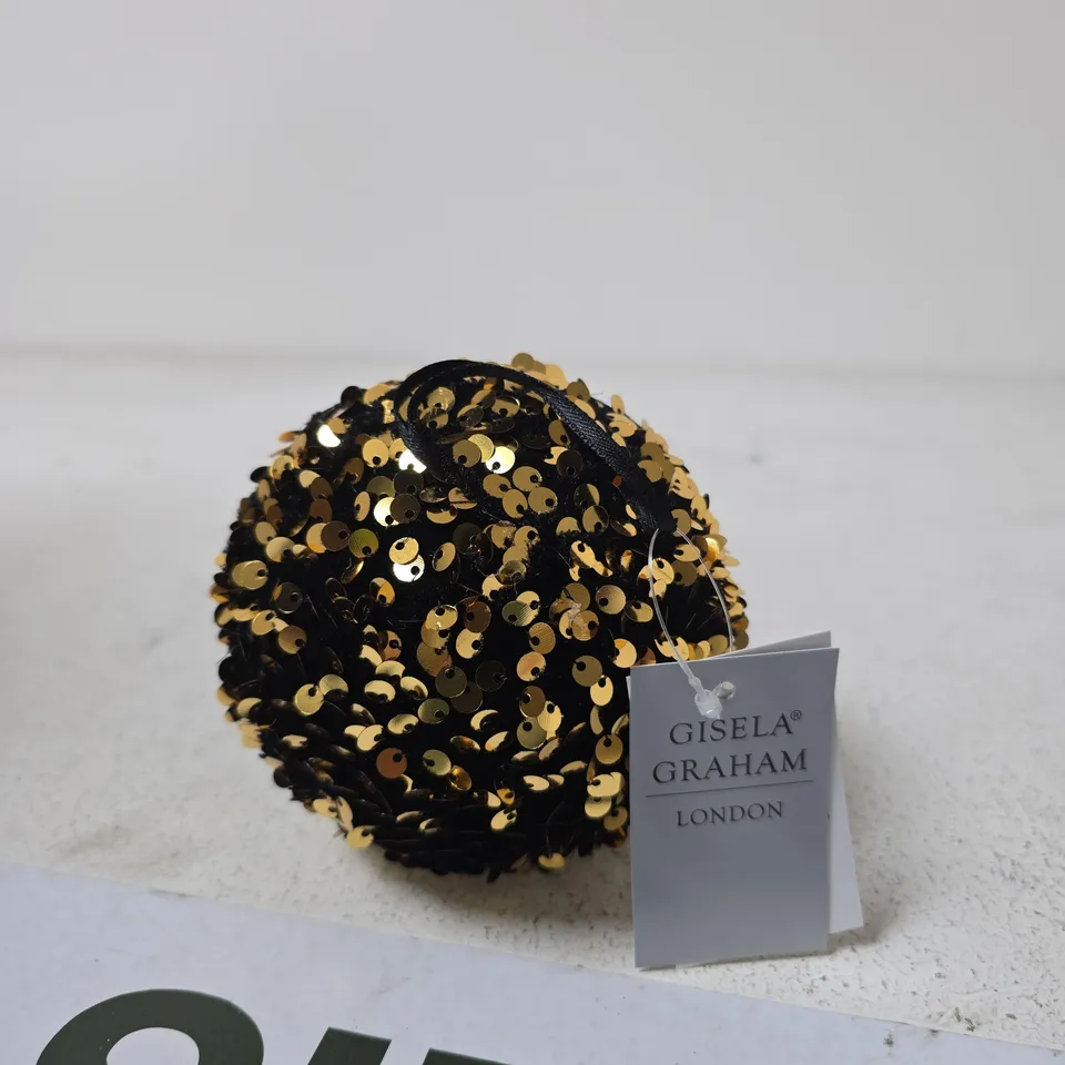 BOX OF 6 GISELA GRAHAM BLACK & GOLD SEQUIN BALL