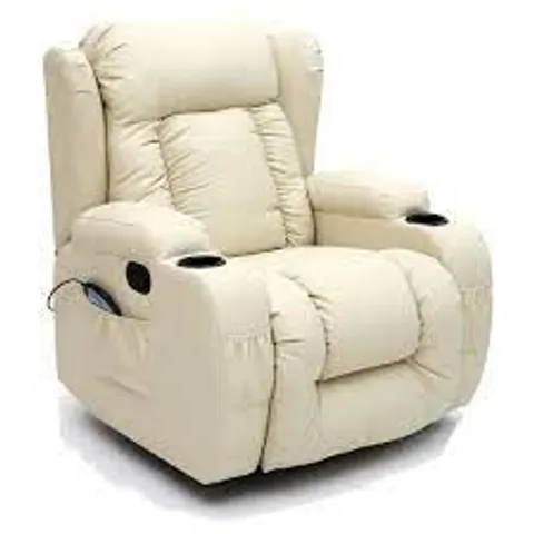 BOXED DESIGNER CAESAR CREAM LEATHER POWER RISE & RECLINE EASY CHAIR (2 BOXES)