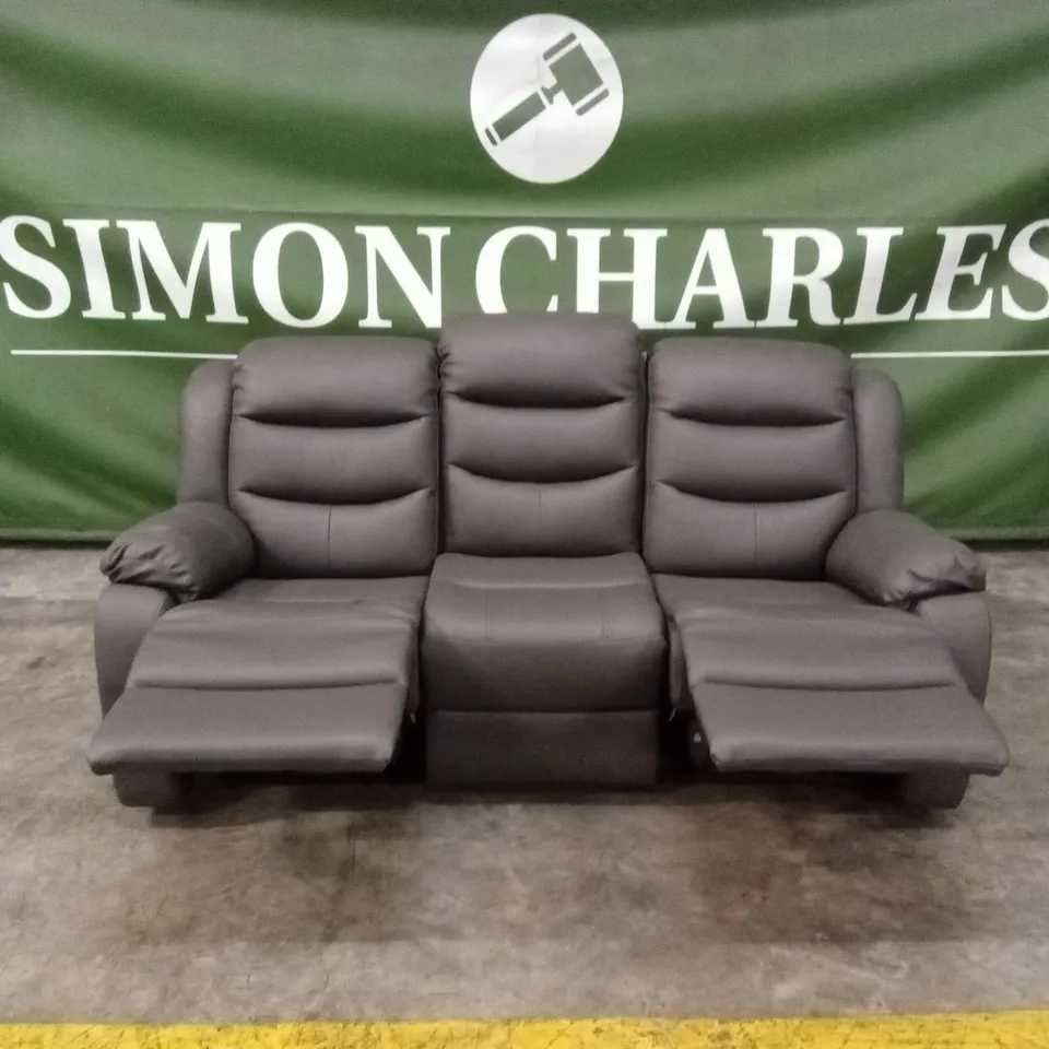 ROTHBURY LUXURY FAUX LEATHER HIGH BACK 3 SEATER MANUAL RECLINER SOFA - CHARCOAL RRP £729