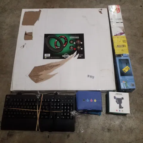 PALLET CONTAINING ASSORTED PRODUCTS INCLUDING DART BOARD SURROUND, WALL HUNG TV MOUNT, KEYBOARD, PRINTER CARTRIDGES & IN CAR PHONE MOUNT