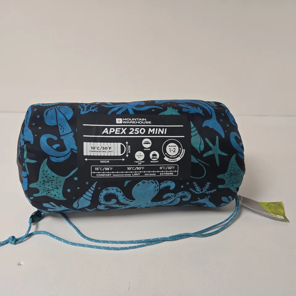 MOUNTAIN WAREHOUSE APEX 250 MINI SLEEPING BAG – BLUE, WITH STUFF SACK