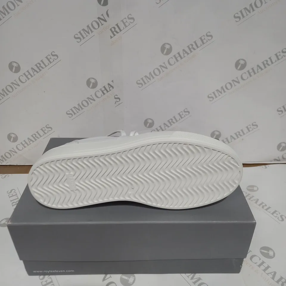 BOXED PAIR OF ROYAL ELEVEN OPO TRAINERS - WHITE, SIZE 8