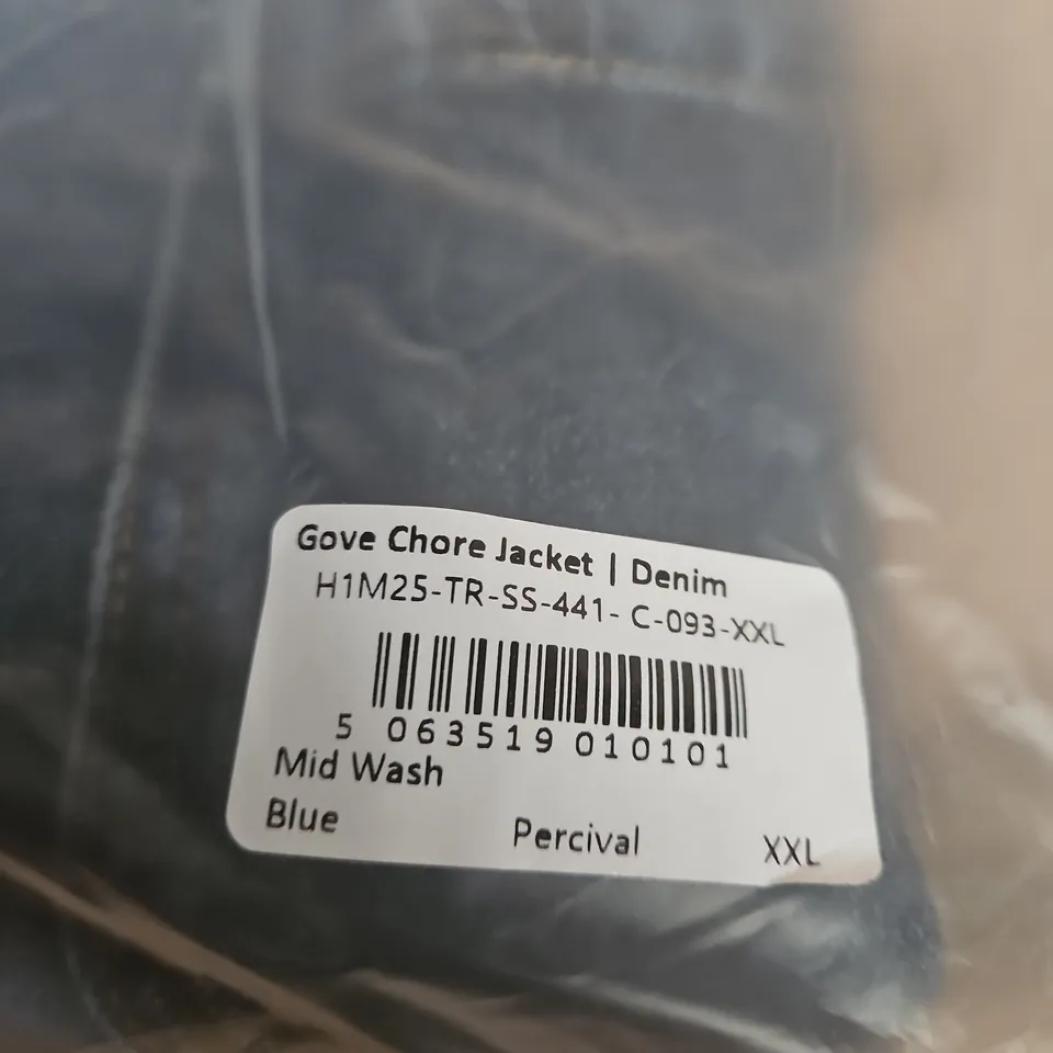PERCIVAL GOVE CHORE JACKET DENIM – XXL, MID WASH BLUE
