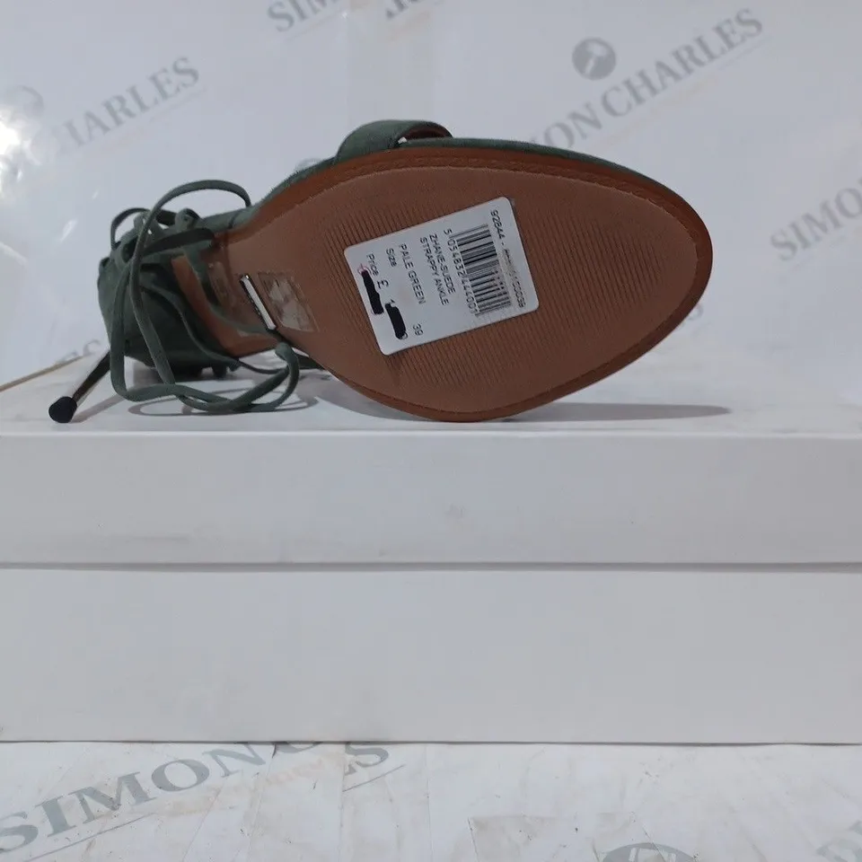 BOXED PAIR OF REISS ZHANE STRAPPY SUEDE HEELS IN GREEN SIZE 6