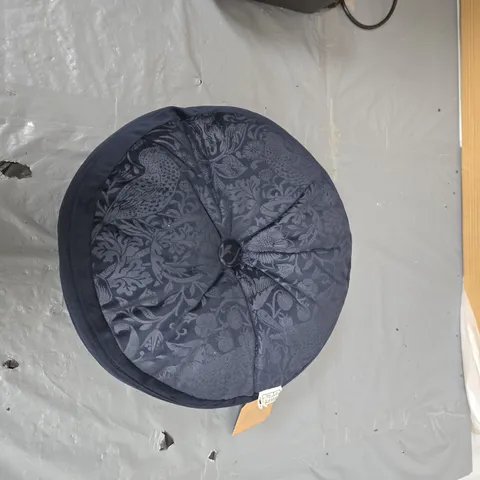 WILLIAM MORRIS HOME ROUND FLOOR CUSHION / POUFFE - NAVY FLORAL PATTERN