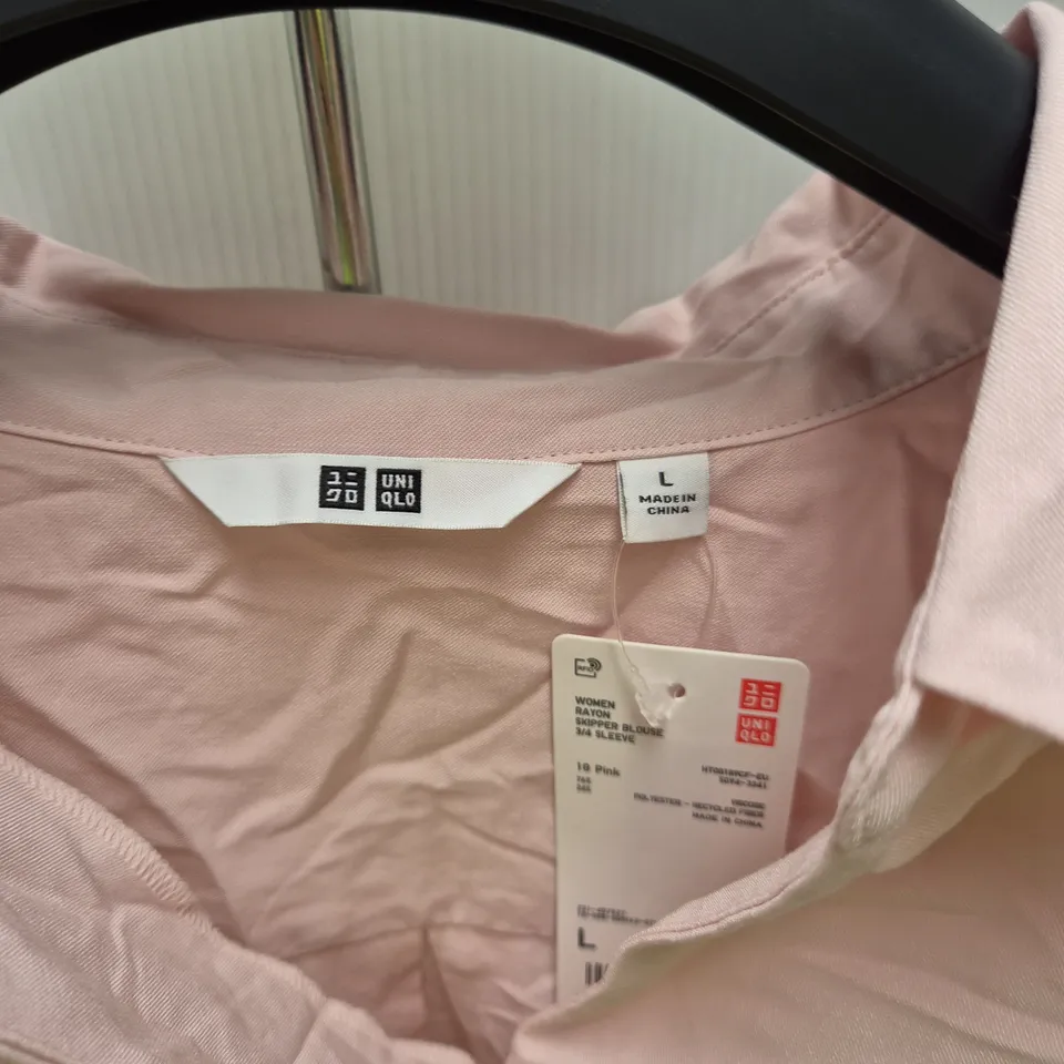 Uniqlo Women’s Rayon Skipper Blouse, 3/4 Sleeve, Pink – Size L