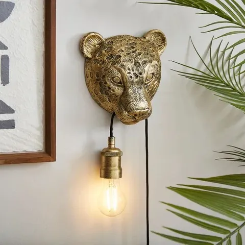 BOXED KINDRA LEOPARD EXPOSED BULB PLUG IN WALL LIGHT