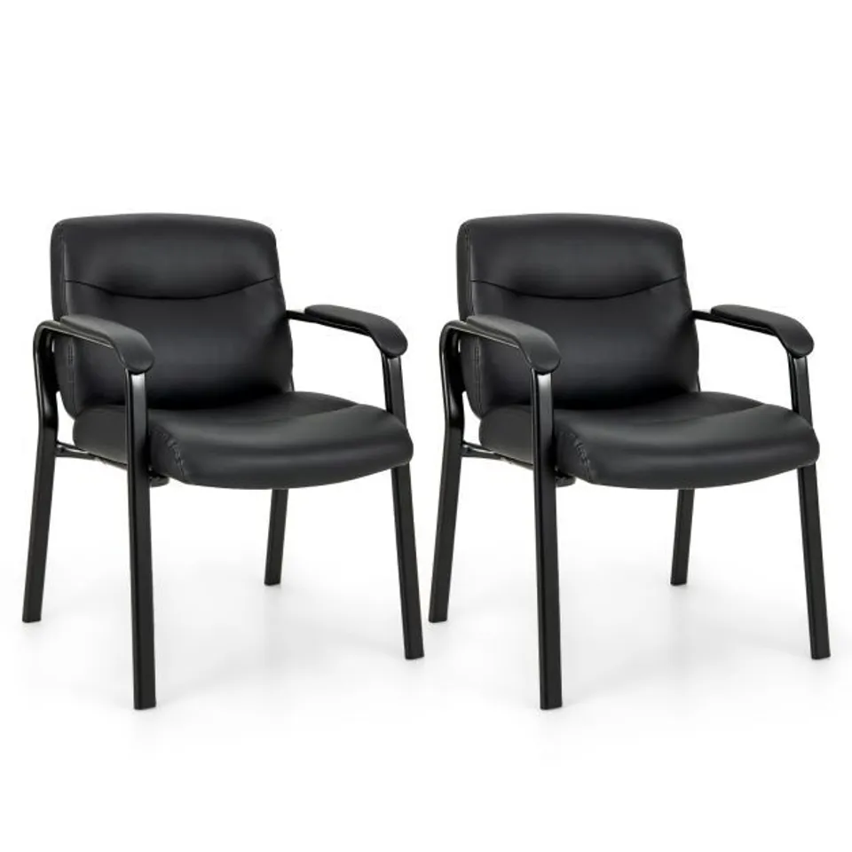 BOXED COSTWAY SET OF 2 WAITING ROOM CHAIRS WITH INTEGRATED ARMRESTS NO WHEELS - BLACK