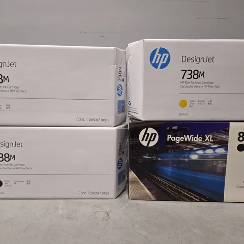 BOX OF APPROXIMATELY 15 ASSORTED PRINT CARTRIDGES TO INCLUDE - HP DESIGN JET 738M , HP PAGEWIDE 868 ETC