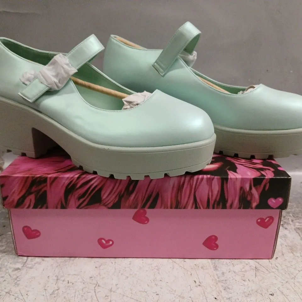 BOXED PAIR OF KOI TIRA PEARL MARY JANES SKY JEWEL EDITION IN BLUE SIZE UK 10