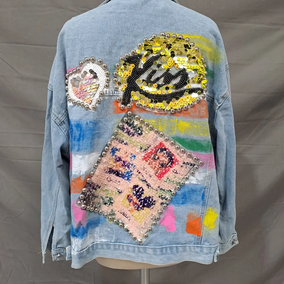 CAMEO ROSE STUDDED AND PAINTED DENIM JACKET SIZE LARGE