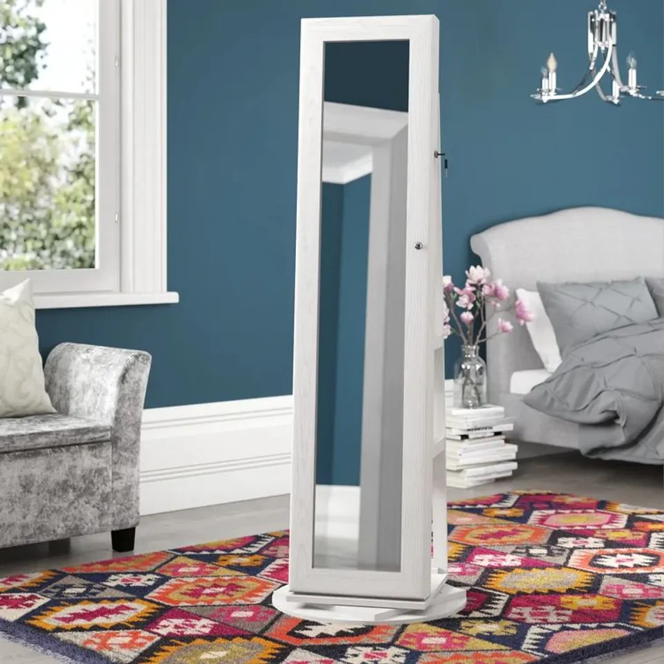 BOXED VANVES LOCKABLE JEWELRY ARMOIRE WITH MIRROR