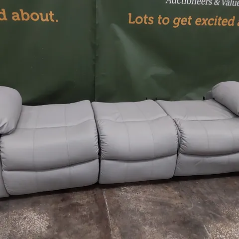 DESIGNER MANUAL RECLINING THREE SEATER SOFA BASE GREY LEATHER