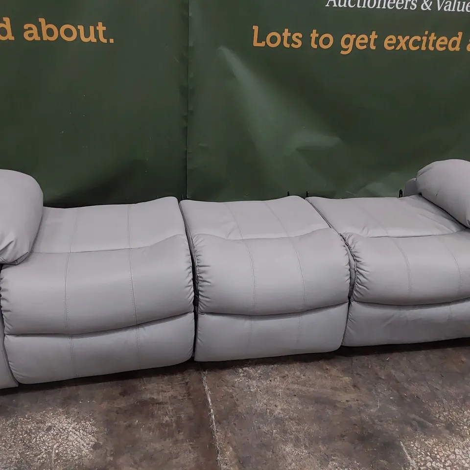 DESIGNER MANUAL RECLINING THREE SEATER SOFA BASE GREY LEATHER 