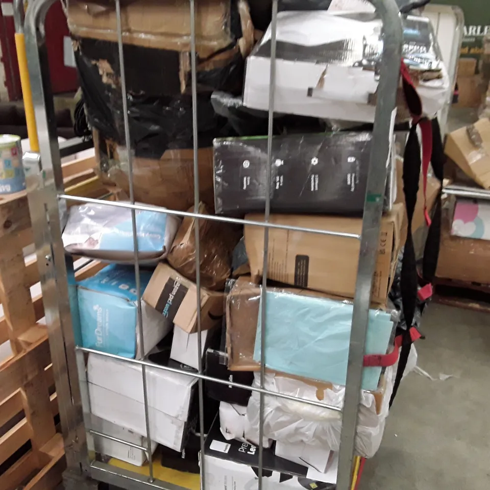 CAGE TO CONTAIN AN ASSORTMENT OF HOUSEHOLD ITEMS TO INCLUDE PET BED, ELECTRIC HEATERS, TRASH CANS AND HEATED BLANKETS ECT 