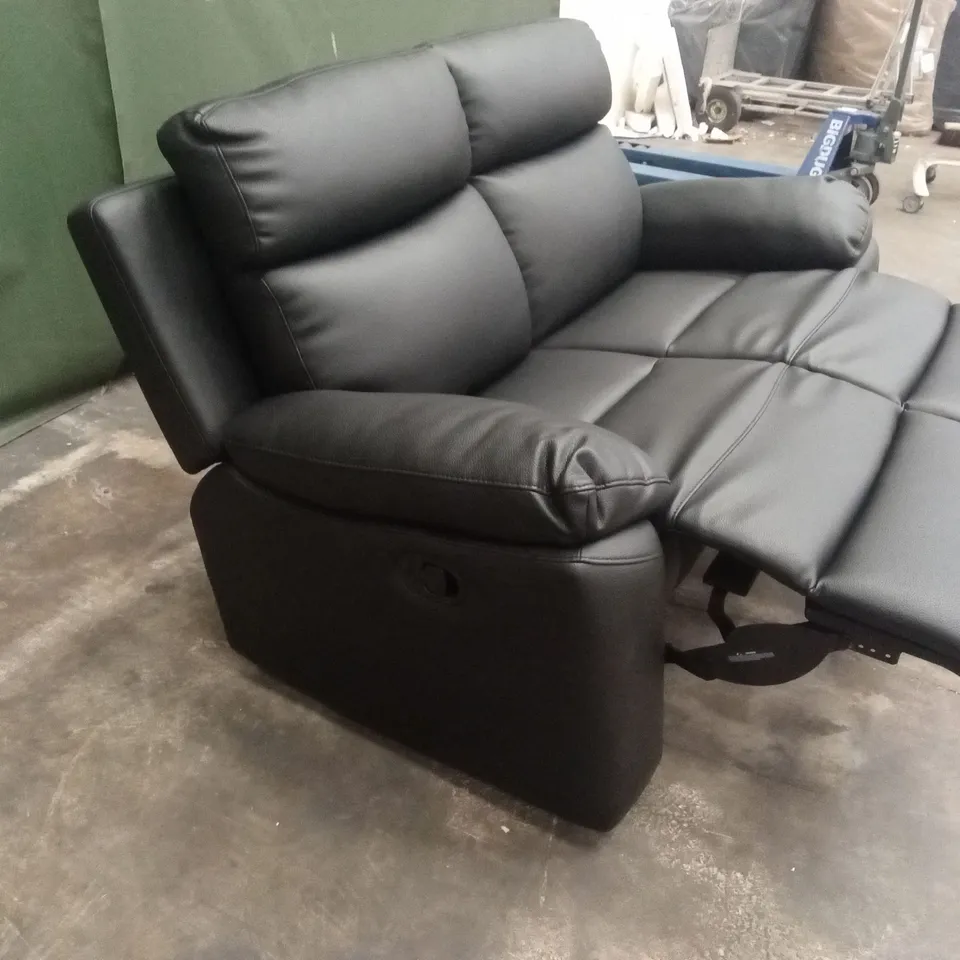 EDISON 2 SEATER LUXURY FAUX LEATHER MANUAL RECLINER SOFA - BLACK RRP £649