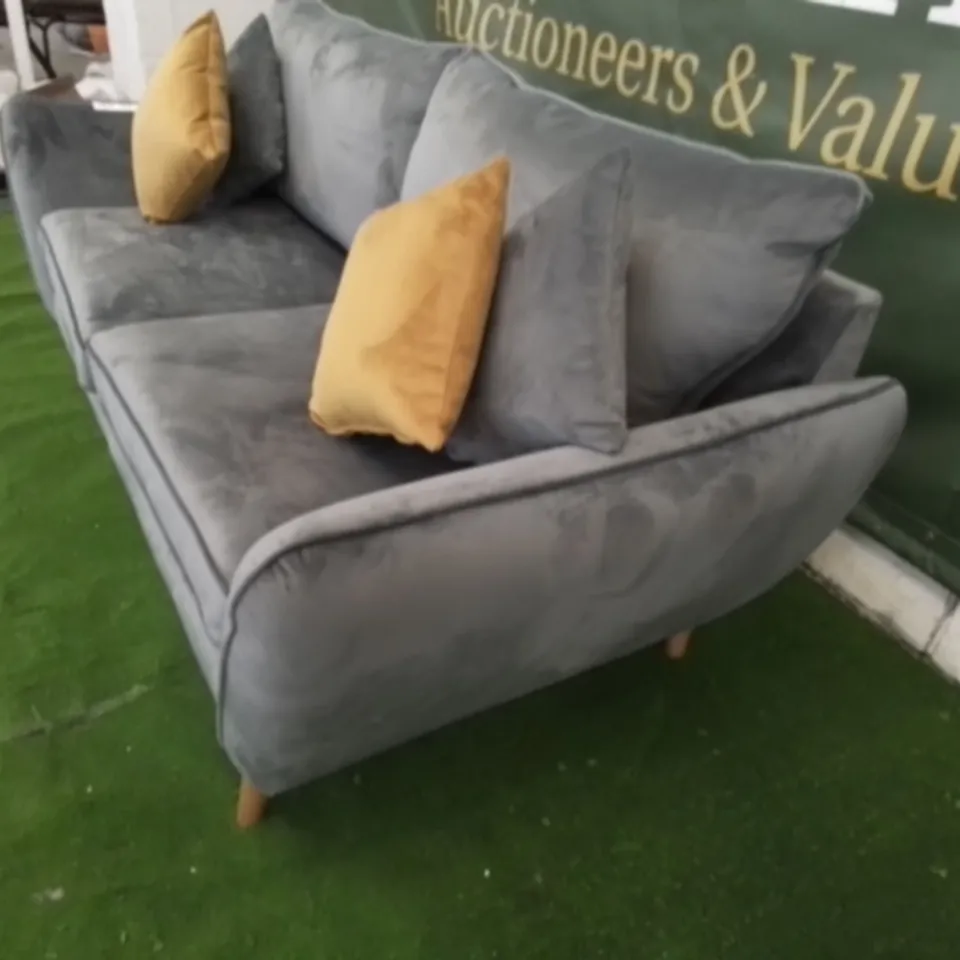 DESIGNER PERTH GREY VELVET THREE SEATER SOFA